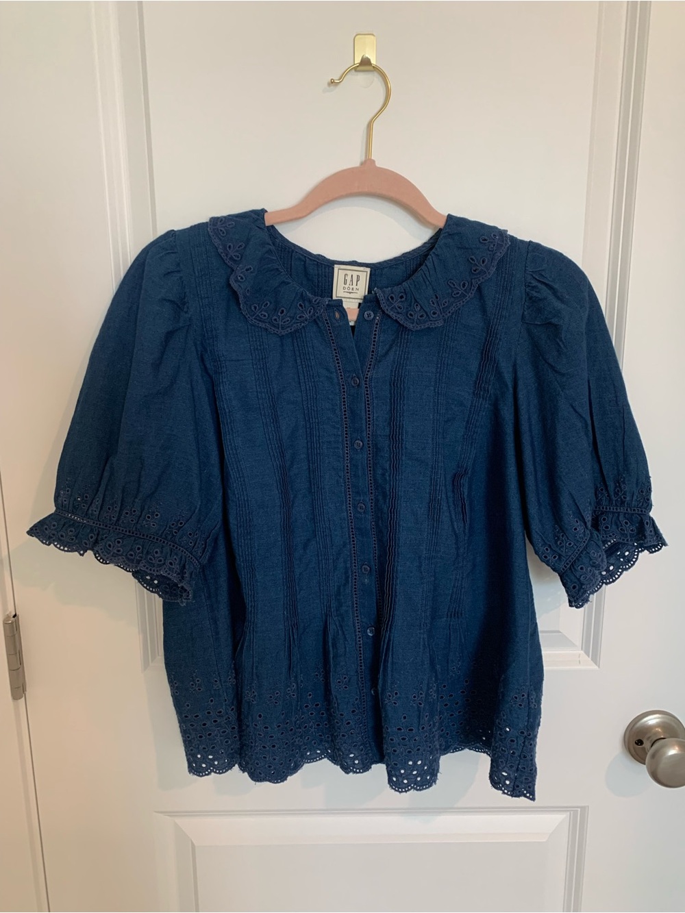 GAP Doen Dark Blue Eyelet Button-Up Blouse - Picture 4 of 7